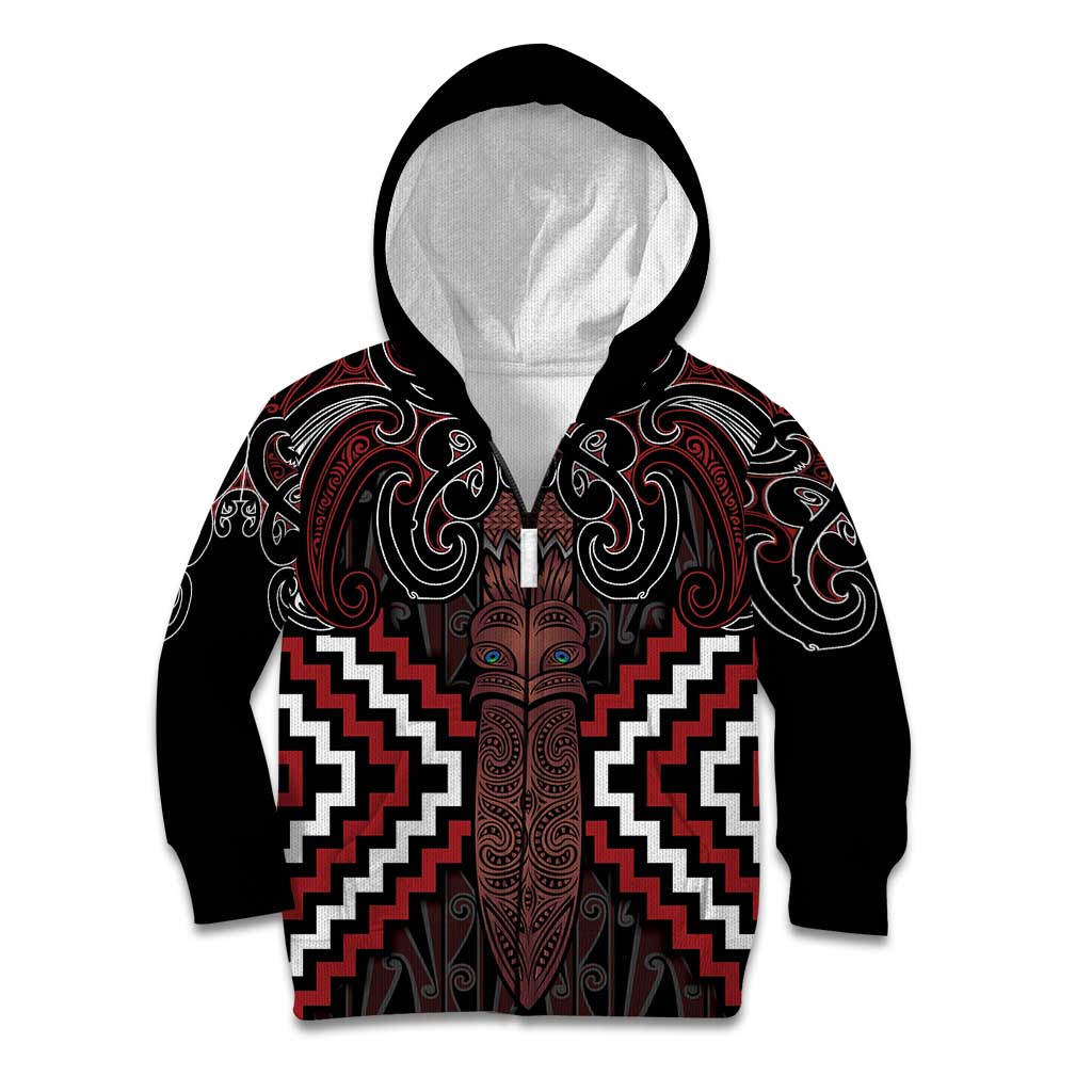 Maori Taiaha Whakairo Personalized Kid Hoodie Red Poutama Motifs