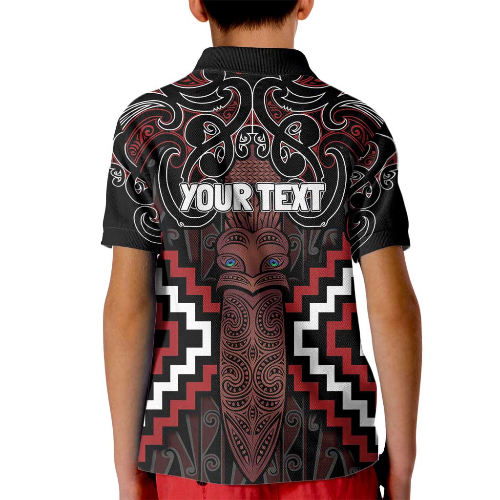 Maori Taiaha Whakairo Personalized Kid Polo Shirt Red Poutama Motifs