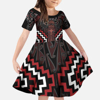 Maori Taiaha Whakairo Personalized Kid Short Sleeve Dress Red Poutama Motifs LT7 KID Red - Polynesian Pride