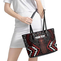 Maori Taiaha Whakairo Personalized Leather Tote Bag Red Poutama Motifs
