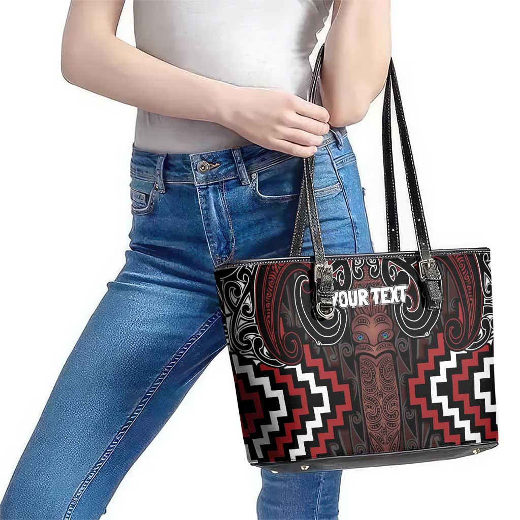 Maori Taiaha Whakairo Personalized Leather Tote Bag Red Poutama Motifs