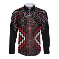 Maori Taiaha Whakairo Personalized Long Sleeve Button Shirt Red Poutama Motifs