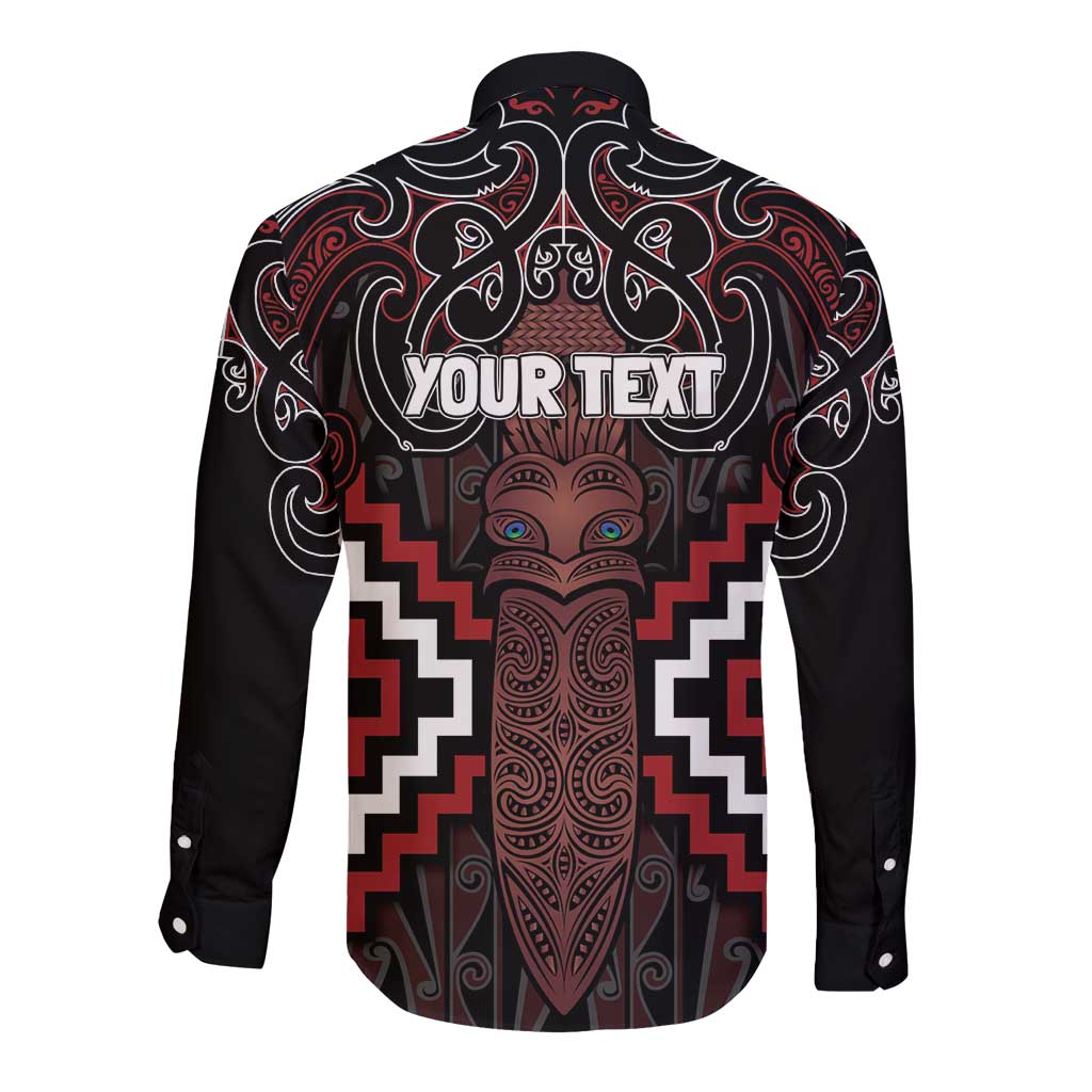 Maori Taiaha Whakairo Personalized Long Sleeve Button Shirt Red Poutama Motifs