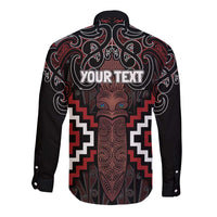 Maori Taiaha Whakairo Personalized Long Sleeve Button Shirt Red Poutama Motifs
