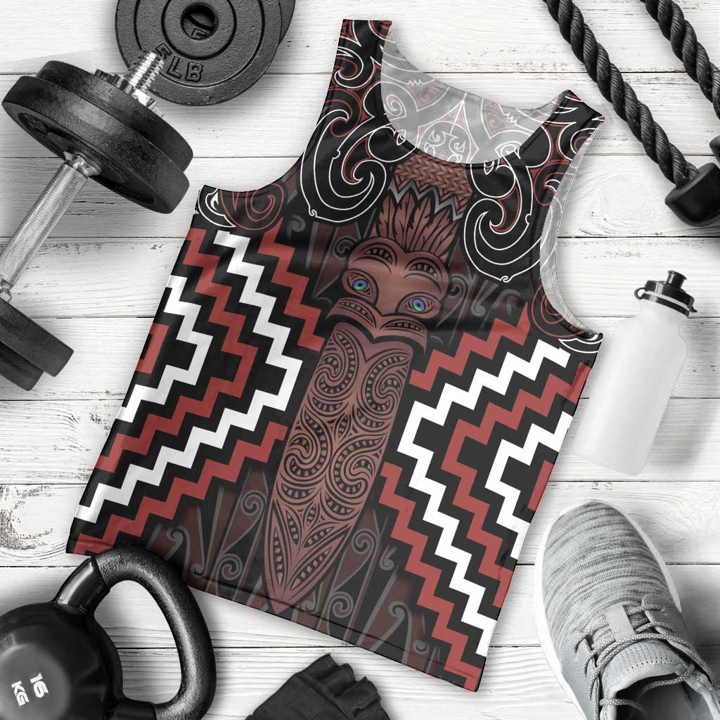Maori Taiaha Whakairo Personalized Men Tank Top Red Poutama Motifs LT7 - Polynesian Pride