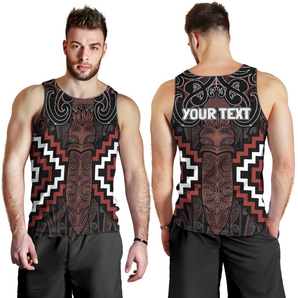 Maori Taiaha Whakairo Personalized Men Tank Top Red Poutama Motifs LT7 - Polynesian Pride