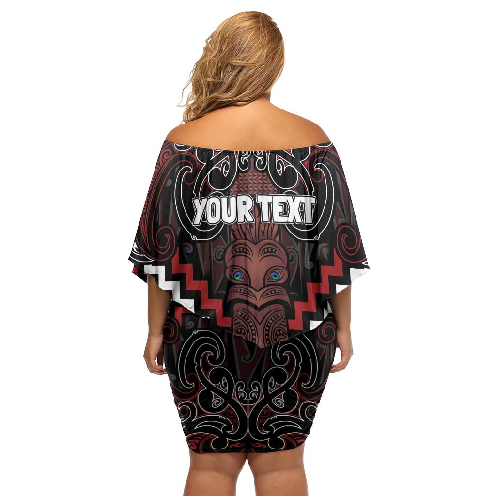 Maori Taiaha Whakairo Personalized Off Shoulder Short Dress Red Poutama Motifs