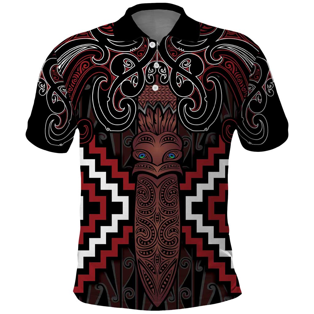 Maori Taiaha Whakairo Personalized Polo Shirt Red Poutama Motifs