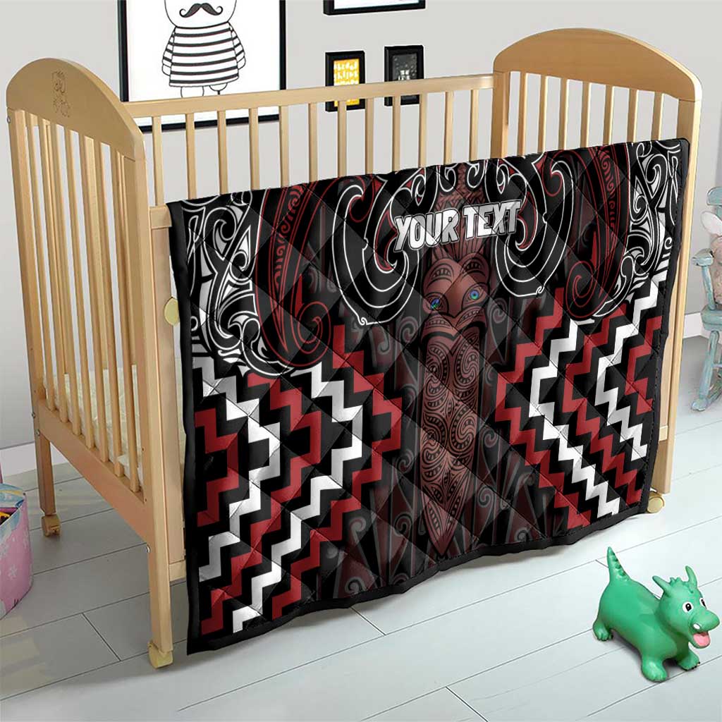Maori Taiaha Whakairo Personalized Quilt Red Poutama Motifs