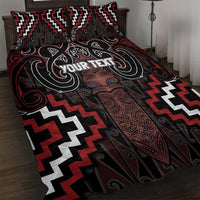 Maori Taiaha Whakairo Personalized Quilt Bed Set Red Poutama Motifs LT7 Red - Polynesian Pride