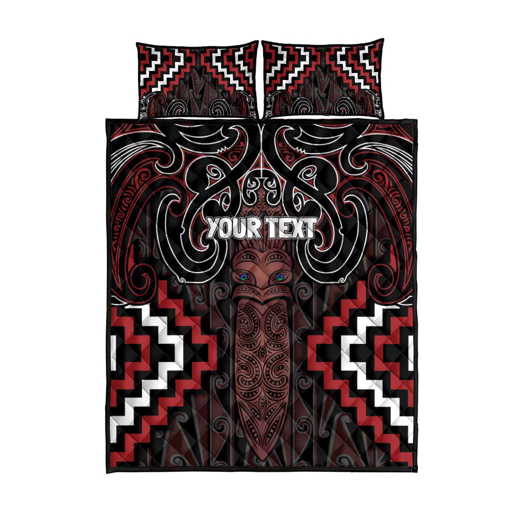 Maori Taiaha Whakairo Personalized Quilt Bed Set Red Poutama Motifs LT7 - Polynesian Pride