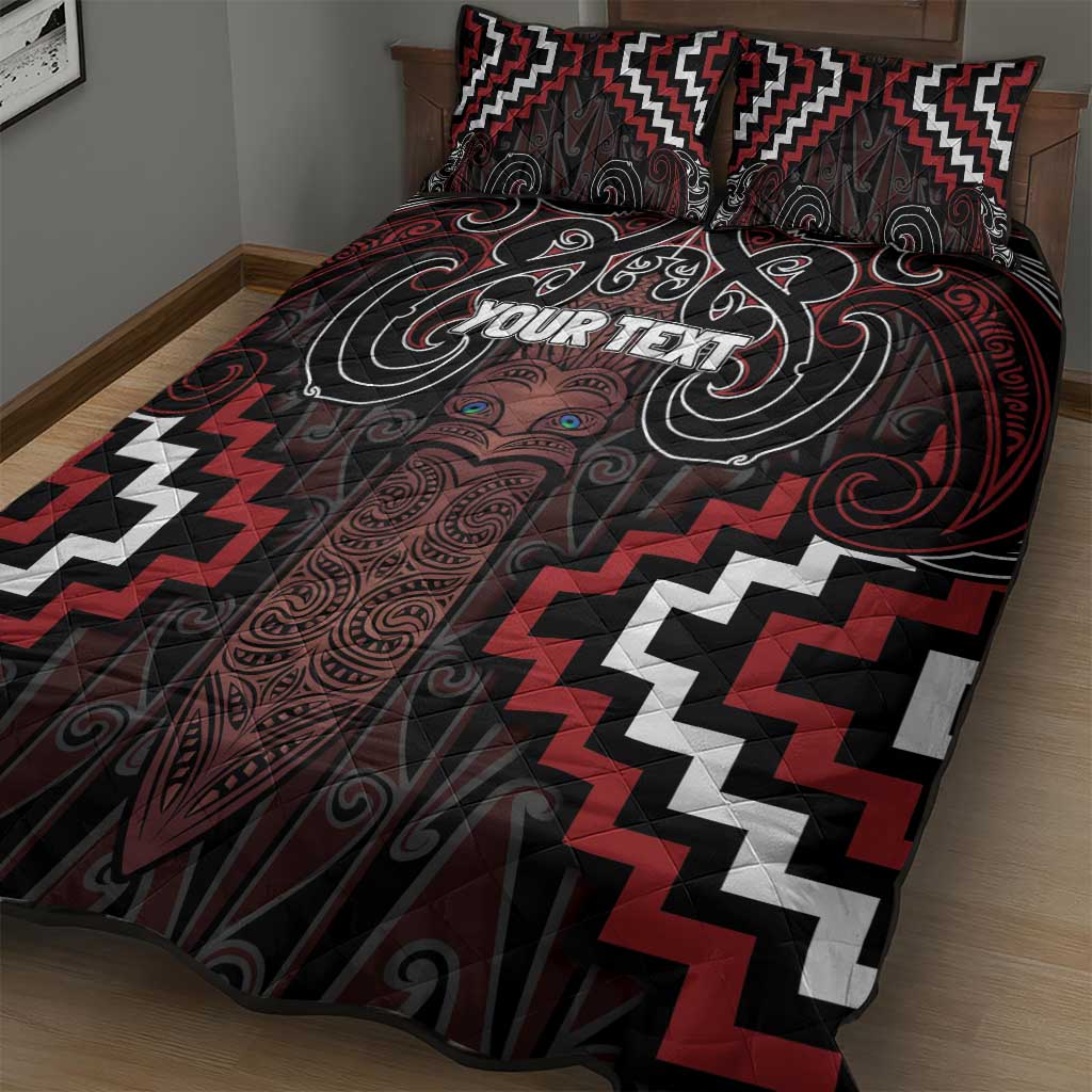 Maori Taiaha Whakairo Personalized Quilt Bed Set Red Poutama Motifs LT7 - Polynesian Pride