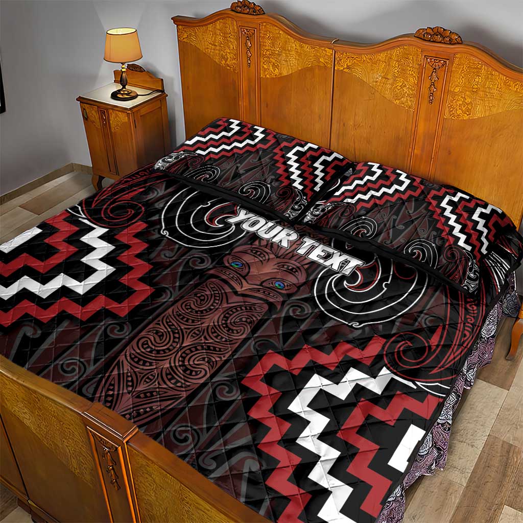 Maori Taiaha Whakairo Personalized Quilt Bed Set Red Poutama Motifs LT7 - Polynesian Pride
