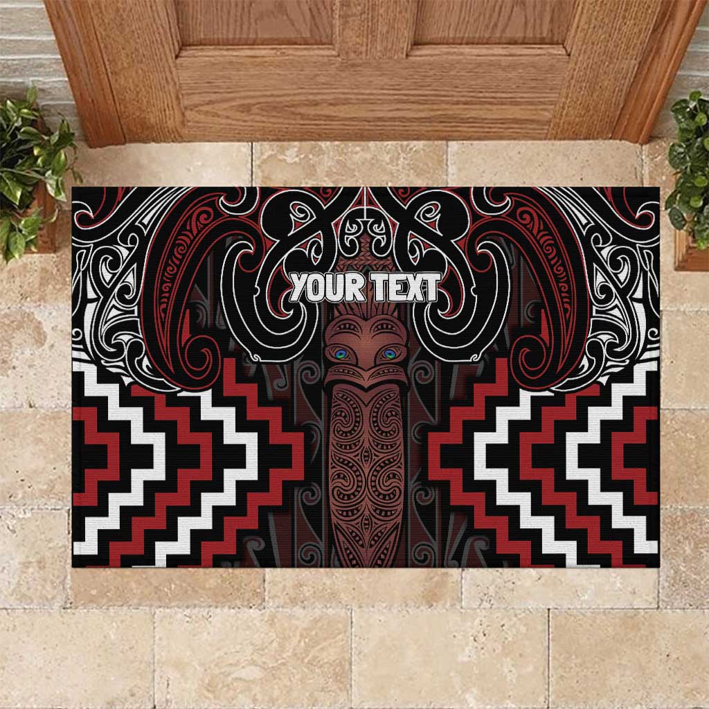 Maori Taiaha Whakairo Personalized Rubber Doormat Red Poutama Motifs LT7 Red - Polynesian Pride
