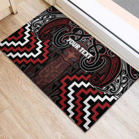 Maori Taiaha Whakairo Personalized Rubber Doormat Red Poutama Motifs LT7 - Polynesian Pride