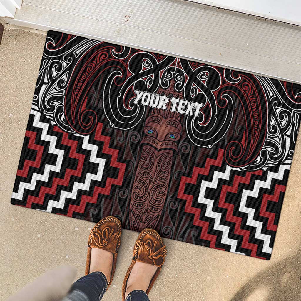Maori Taiaha Whakairo Personalized Rubber Doormat Red Poutama Motifs LT7 - Polynesian Pride