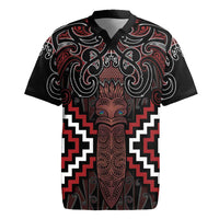 Maori Taiaha Whakairo Personalized Rugby Jersey Red Poutama Motifs