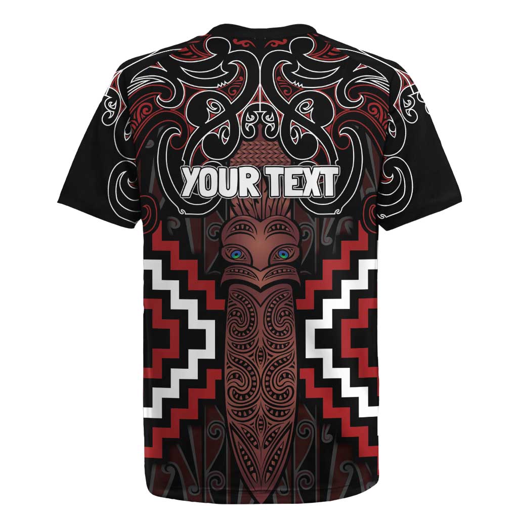 Maori Taiaha Whakairo Personalized Rugby Jersey Red Poutama Motifs