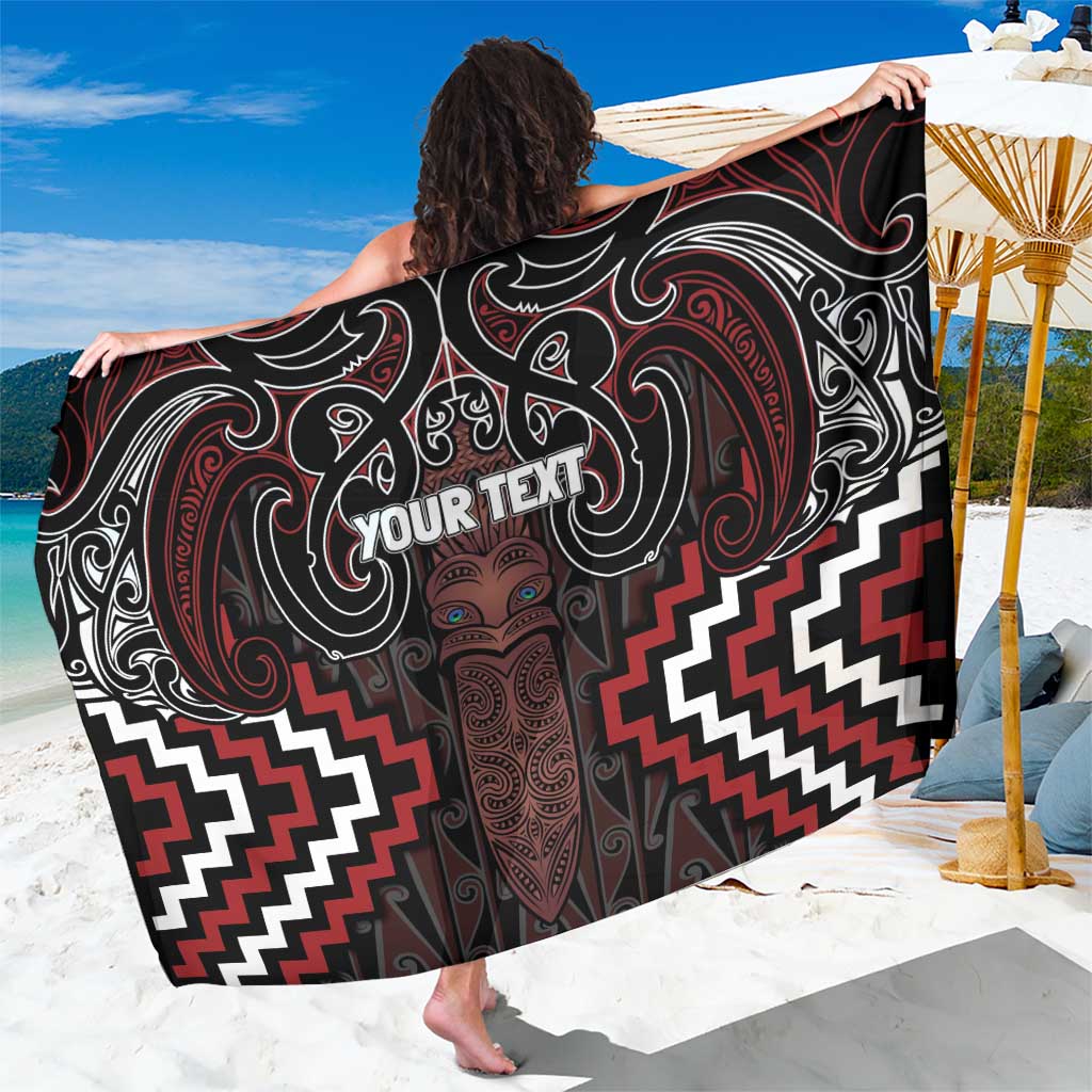 Maori Taiaha Whakairo Personalized Sarong Red Poutama Motifs
