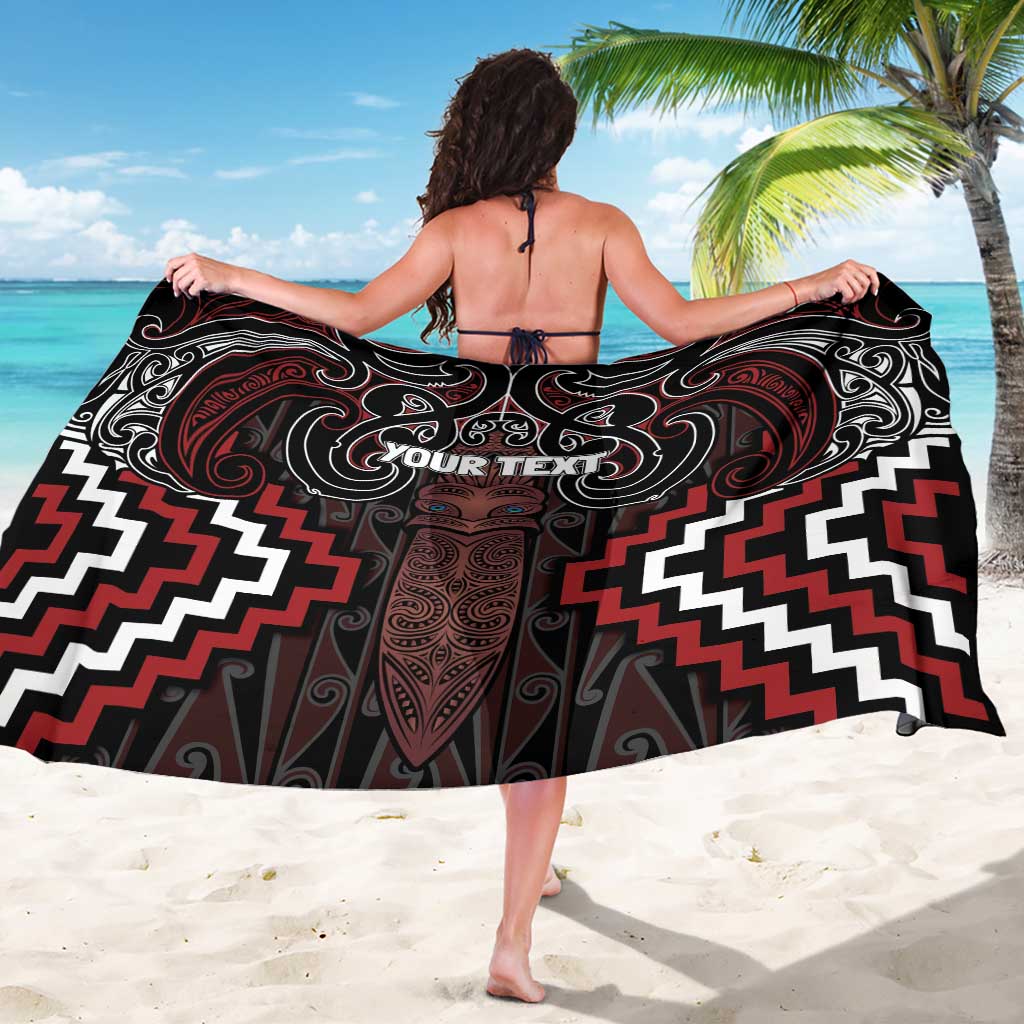 Maori Taiaha Whakairo Personalized Sarong Red Poutama Motifs
