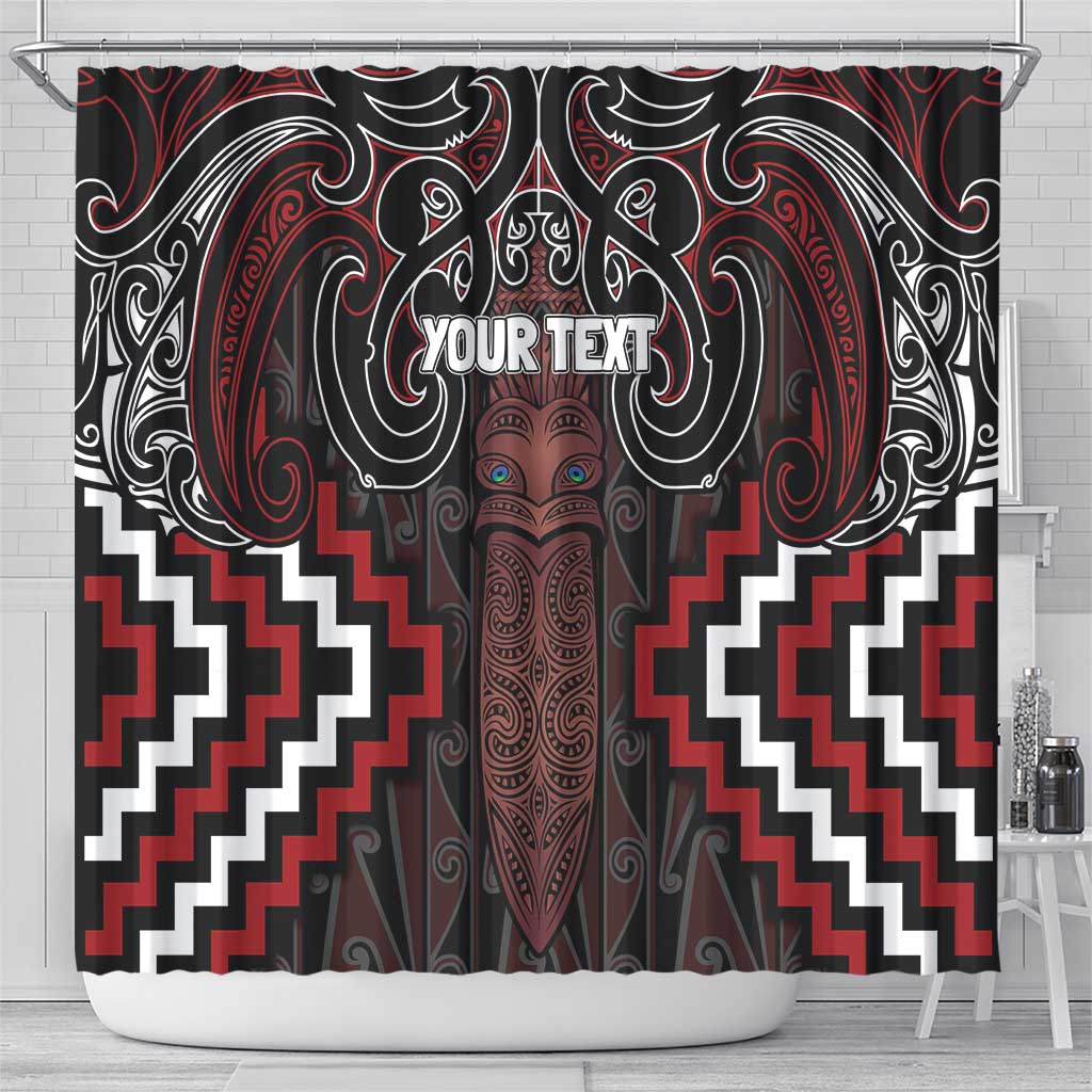 Maori Taiaha Whakairo Personalized Shower Curtain Red Poutama Motifs