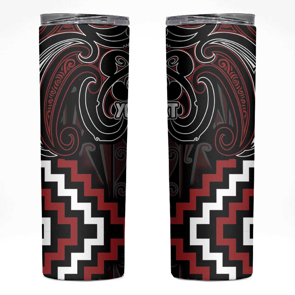 Maori Taiaha Whakairo Personalized Skinny Tumbler Red Poutama Motifs