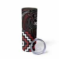 Maori Taiaha Whakairo Personalized Skinny Tumbler Red Poutama Motifs