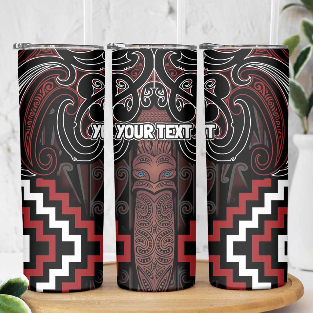 Maori Taiaha Whakairo Personalized Skinny Tumbler Red Poutama Motifs