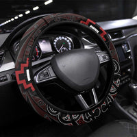 Maori Taiaha Whakairo Steering Wheel Cover Red Poutama Motifs LT7 Universal Fit Red - Polynesian Pride