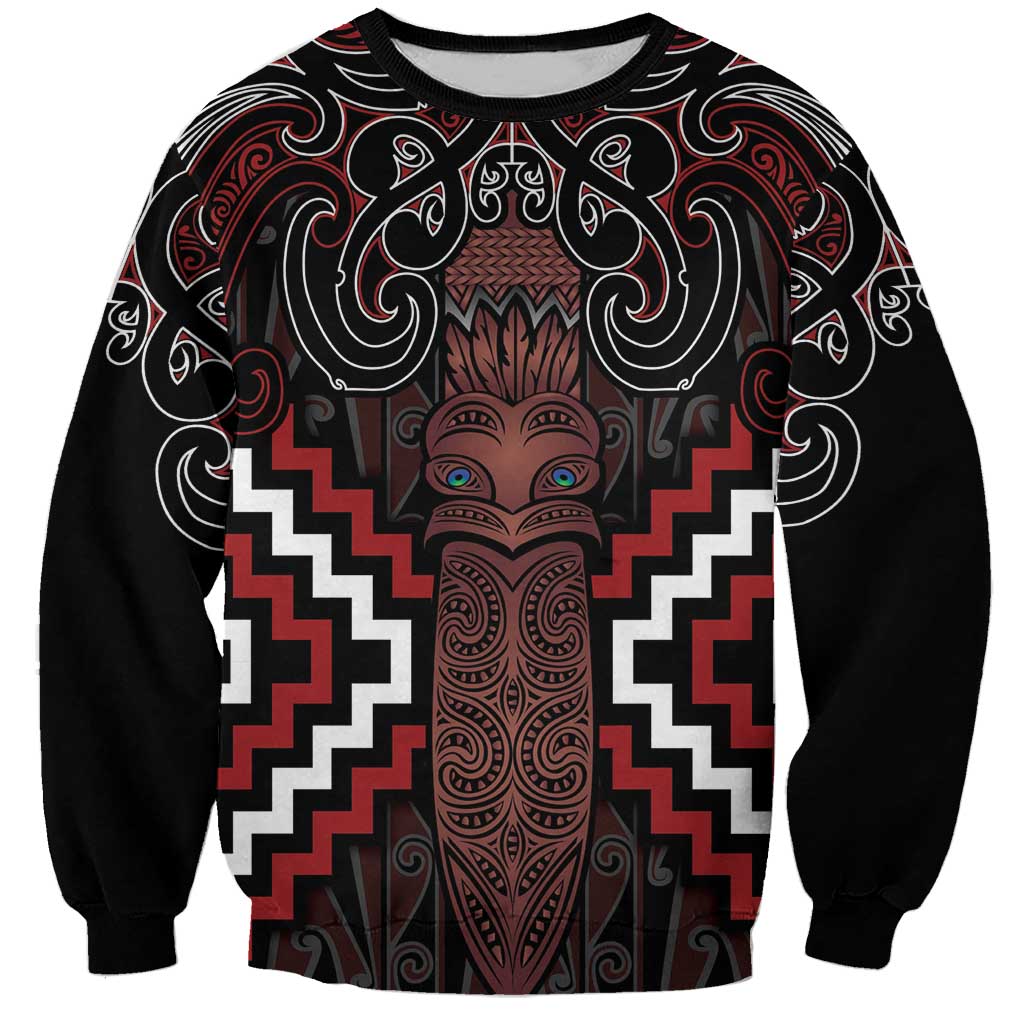 Maori Taiaha Whakairo Personalized Sweatshirt Red Poutama Motifs LT7 Unisex Red - Polynesian Pride