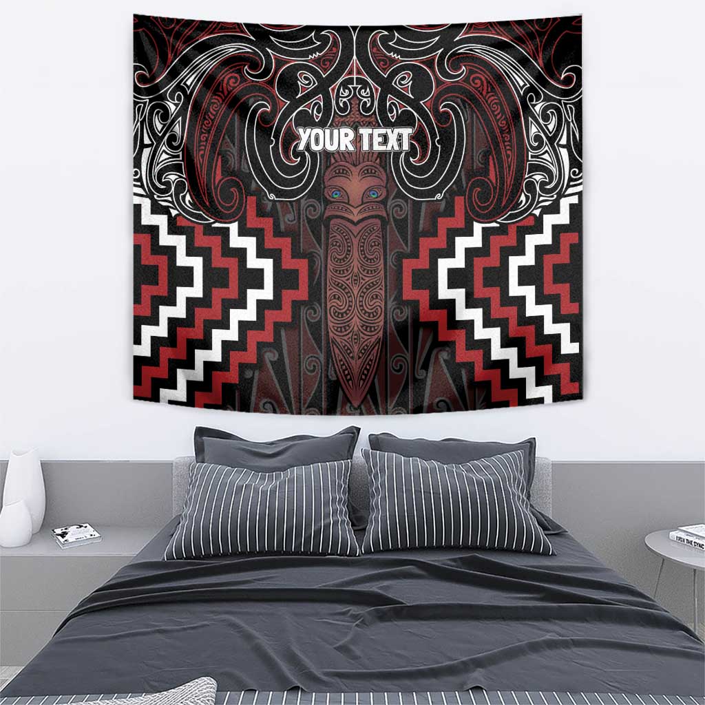 Maori Taiaha Whakairo Personalized Tapestry Red Poutama Motifs
