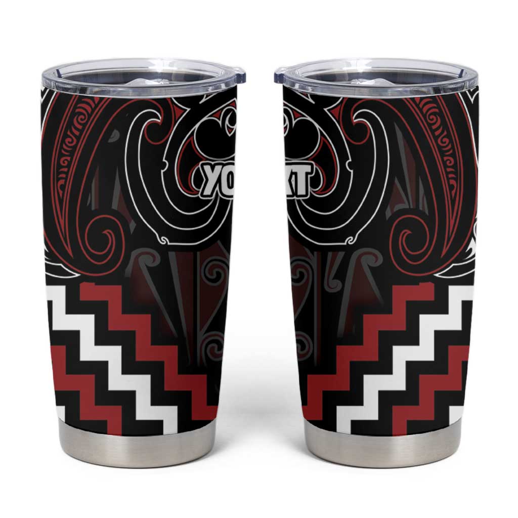 Maori Taiaha Whakairo Personalized Tumbler Cup Red Poutama Motifs