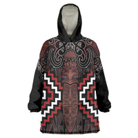 Maori Taiaha Whakairo Personalized Wearable Blanket Hoodie Red Poutama Motifs LT7 One Size Red - Polynesian Pride