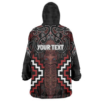 Maori Taiaha Whakairo Personalized Wearable Blanket Hoodie Red Poutama Motifs LT7 - Polynesian Pride