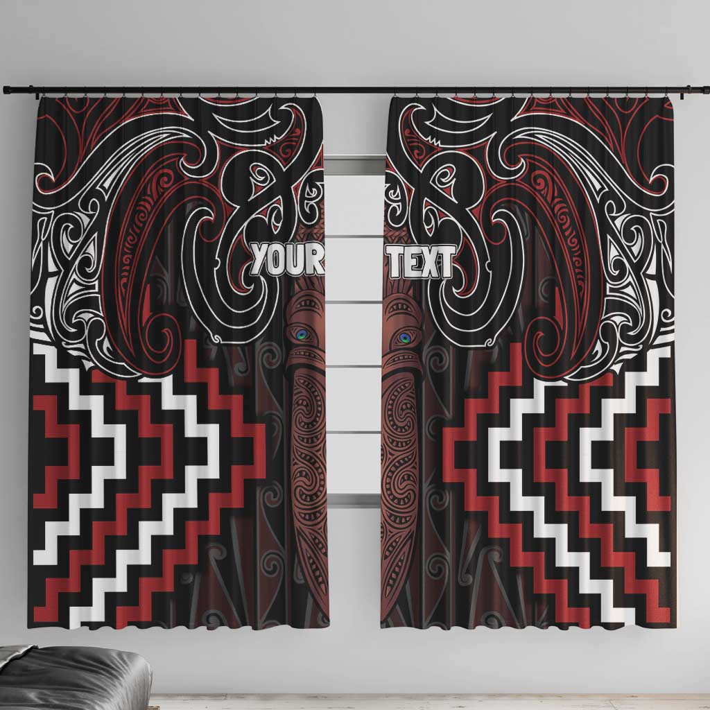 Maori Taiaha Whakairo Personalized Window Curtain Red Poutama Motifs LT7 With Hooks Red - Polynesian Pride
