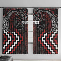 Maori Taiaha Whakairo Personalized Window Curtain Red Poutama Motifs LT7 With Hooks Red - Polynesian Pride