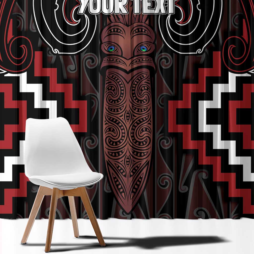 Maori Taiaha Whakairo Personalized Window Curtain Red Poutama Motifs LT7 - Polynesian Pride