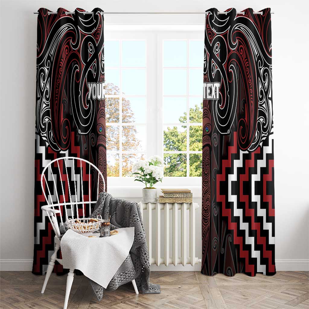 Maori Taiaha Whakairo Personalized Window Curtain Red Poutama Motifs LT7 - Polynesian Pride