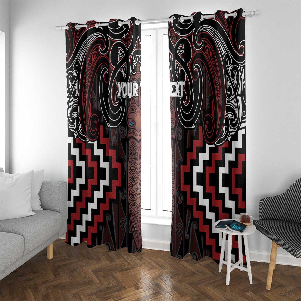Maori Taiaha Whakairo Personalized Window Curtain Red Poutama Motifs LT7 With Grommets Red - Polynesian Pride
