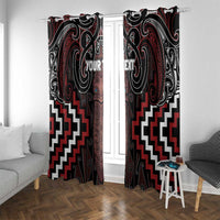 Maori Taiaha Whakairo Personalized Window Curtain Red Poutama Motifs LT7 With Grommets Red - Polynesian Pride