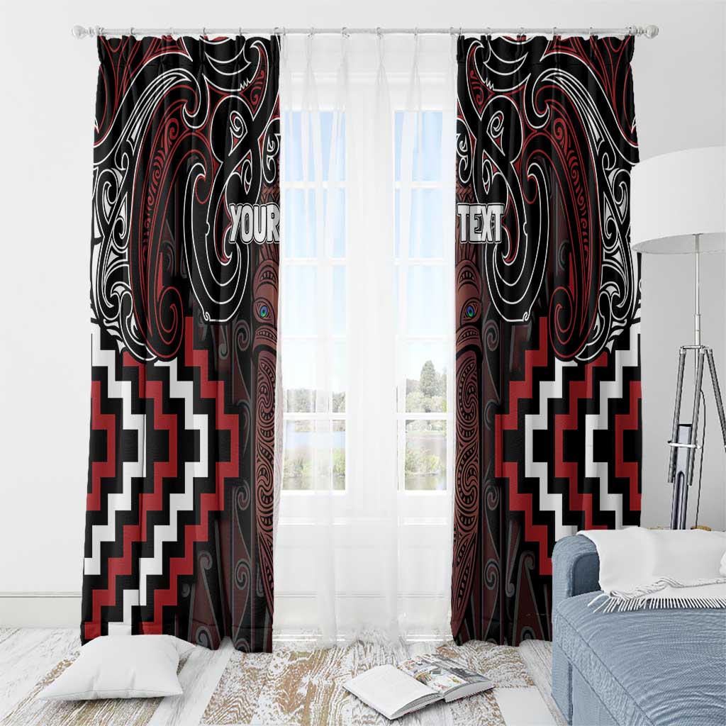 Maori Taiaha Whakairo Personalized Window Curtain Red Poutama Motifs LT7 - Polynesian Pride
