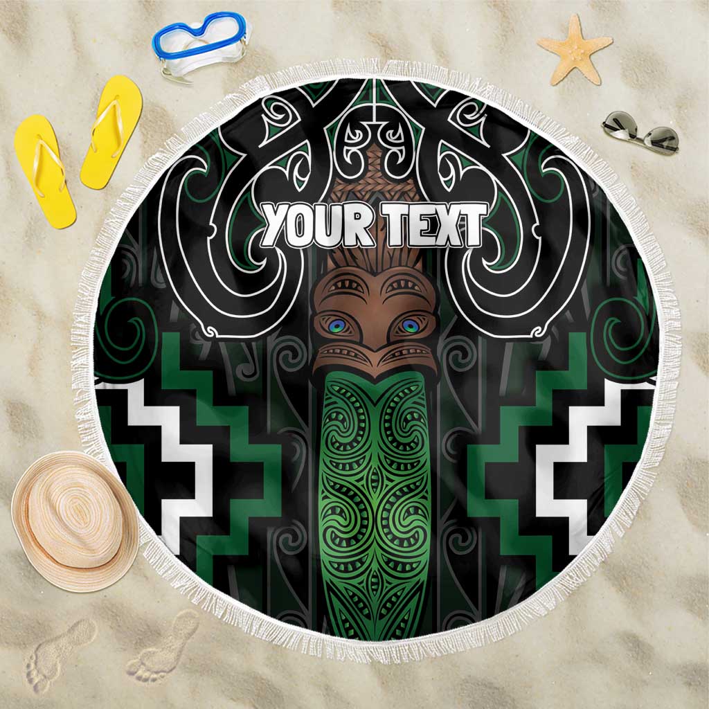 Maori Taiaha Pounamu Whakairo Personalized Beach Blanket Jade Poutama Motifs LT7 One Size 150cm Jade - Polynesian Pride