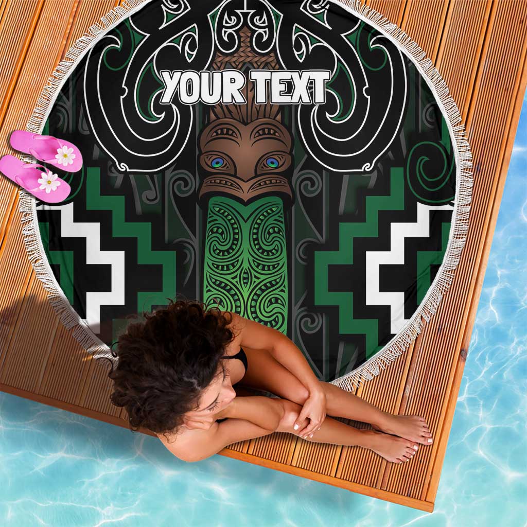 Maori Taiaha Pounamu Whakairo Personalized Beach Blanket Jade Poutama Motifs LT7 - Polynesian Pride