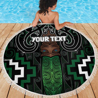Maori Taiaha Pounamu Whakairo Personalized Beach Blanket Jade Poutama Motifs LT7 - Polynesian Pride