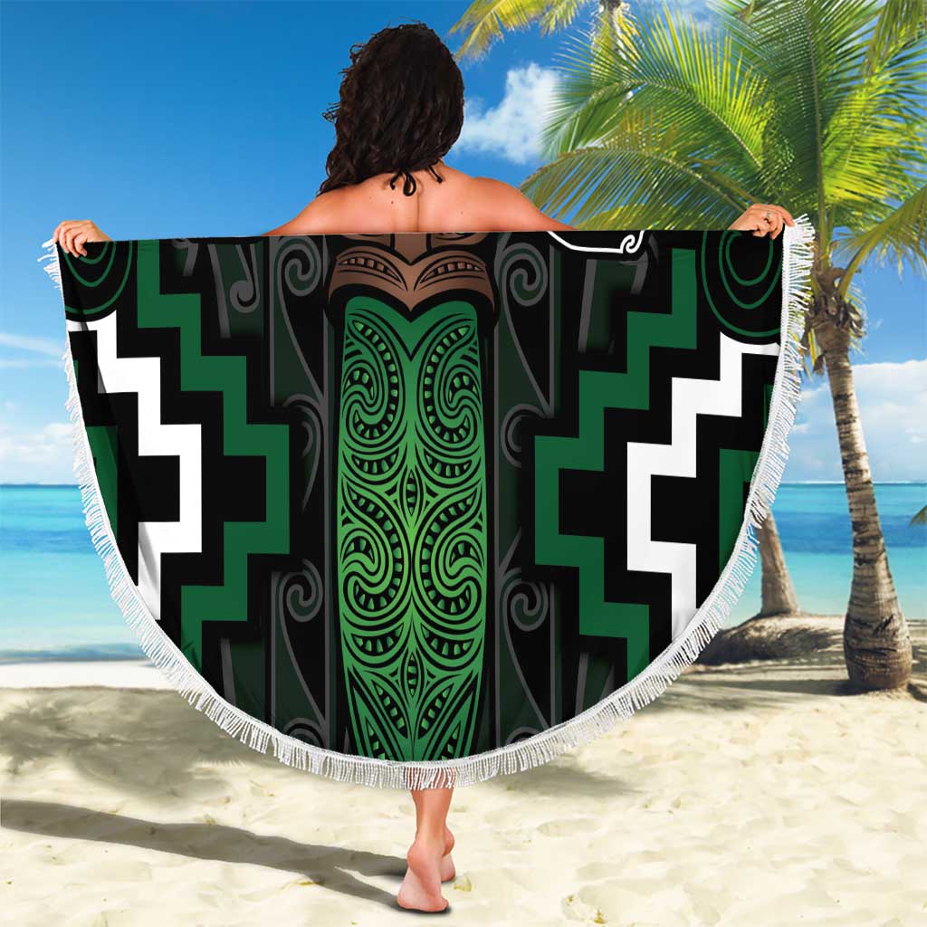Maori Taiaha Pounamu Whakairo Personalized Beach Blanket Jade Poutama Motifs LT7 - Polynesian Pride