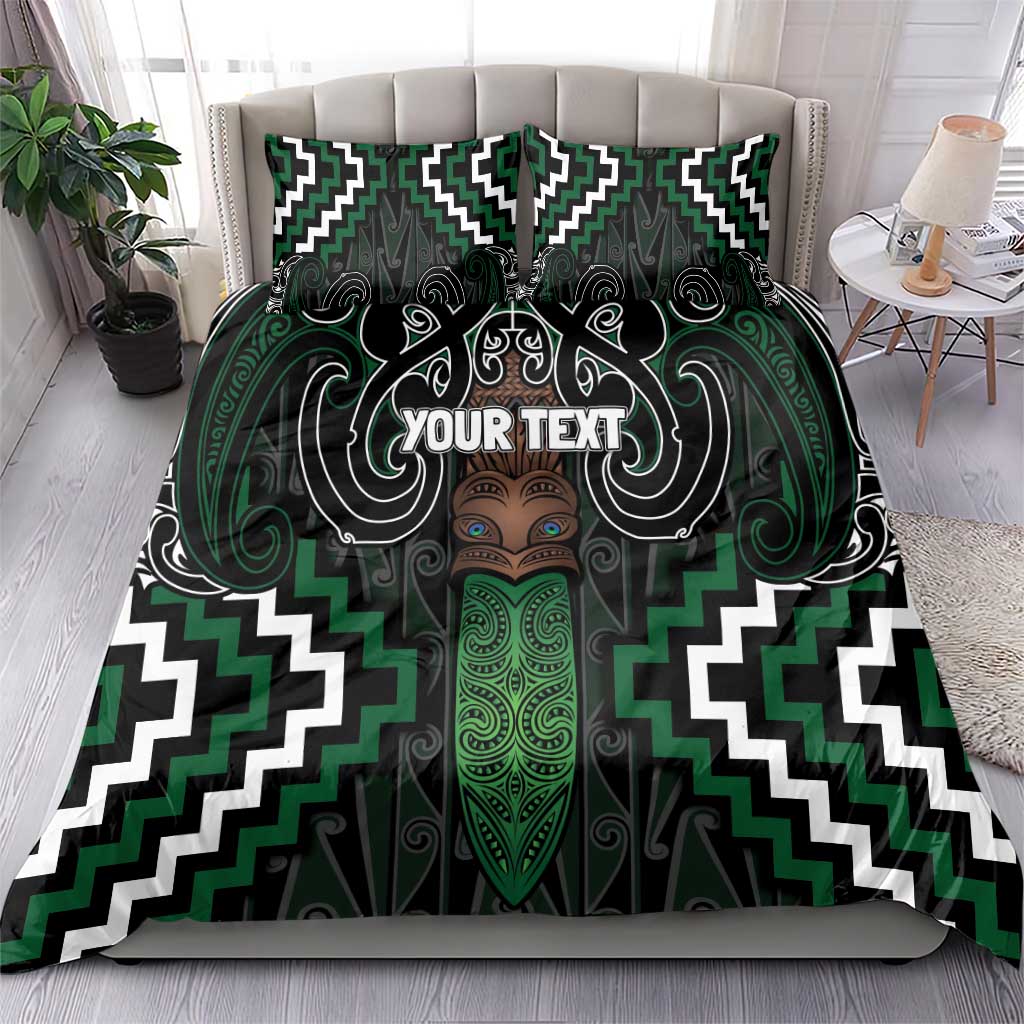 Maori Taiaha Pounamu Whakairo Personalized Bedding Set Jade Poutama Motifs