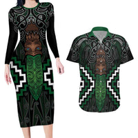 Maori Taiaha Pounamu Whakairo Personalized Couples Matching Long Sleeve Bodycon Dress and Hawaiian Shirt Jade Poutama Motifs