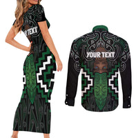 Maori Taiaha Pounamu Whakairo Personalized Couples Matching Short Sleeve Bodycon Dress and Long Sleeve Button Shirt Jade Poutama Motifs