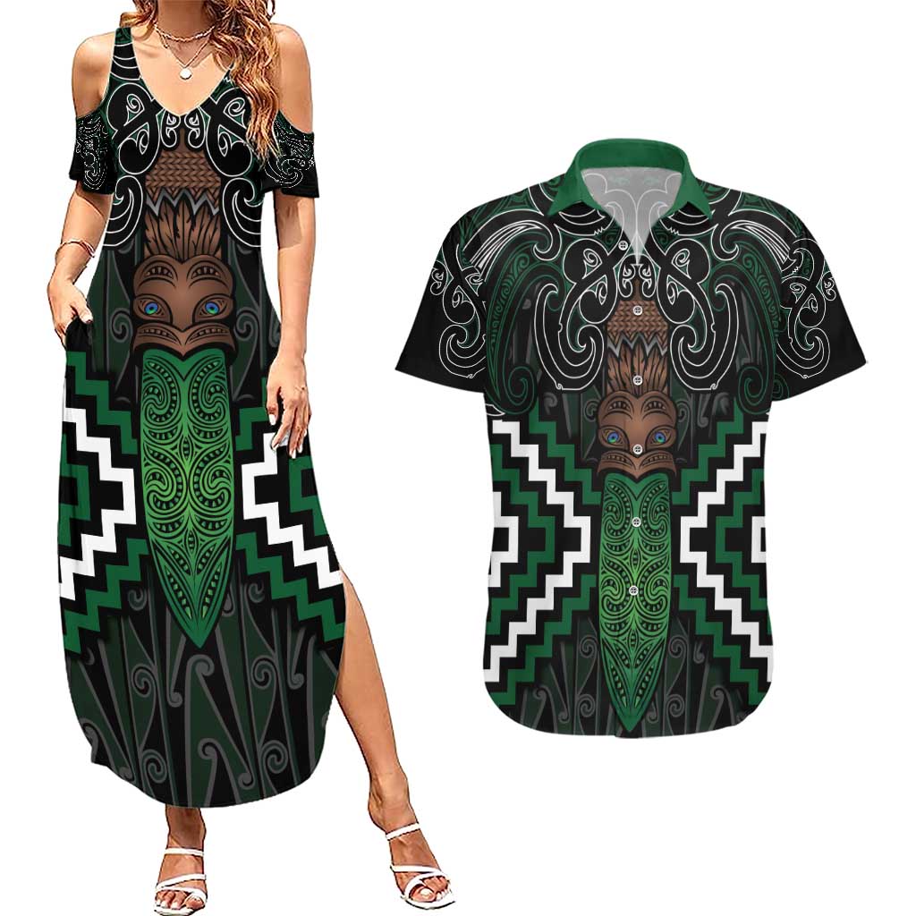 Maori Taiaha Pounamu Whakairo Personalized Couples Matching Summer Maxi Dress and Hawaiian Shirt Jade Poutama Motifs