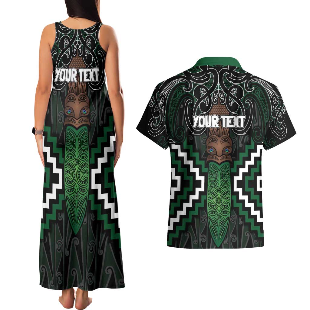 Maori Taiaha Pounamu Whakairo Personalized Couples Matching Tank Maxi Dress and Hawaiian Shirt Jade Poutama Motifs